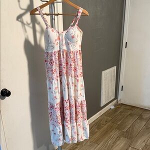 Floral White and Pink Maxi Dress
